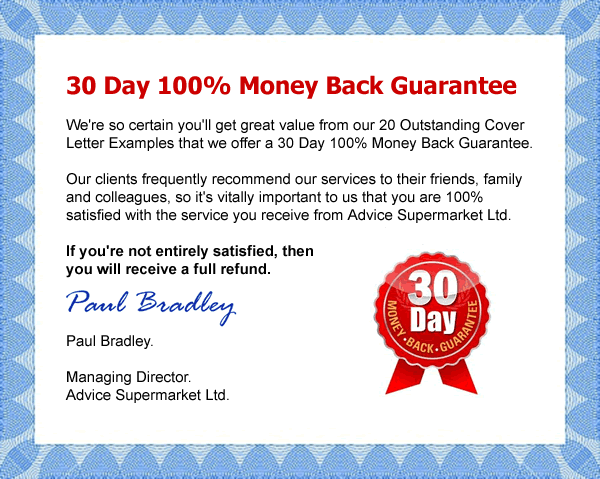 30 Day 100 percent money back guarantee